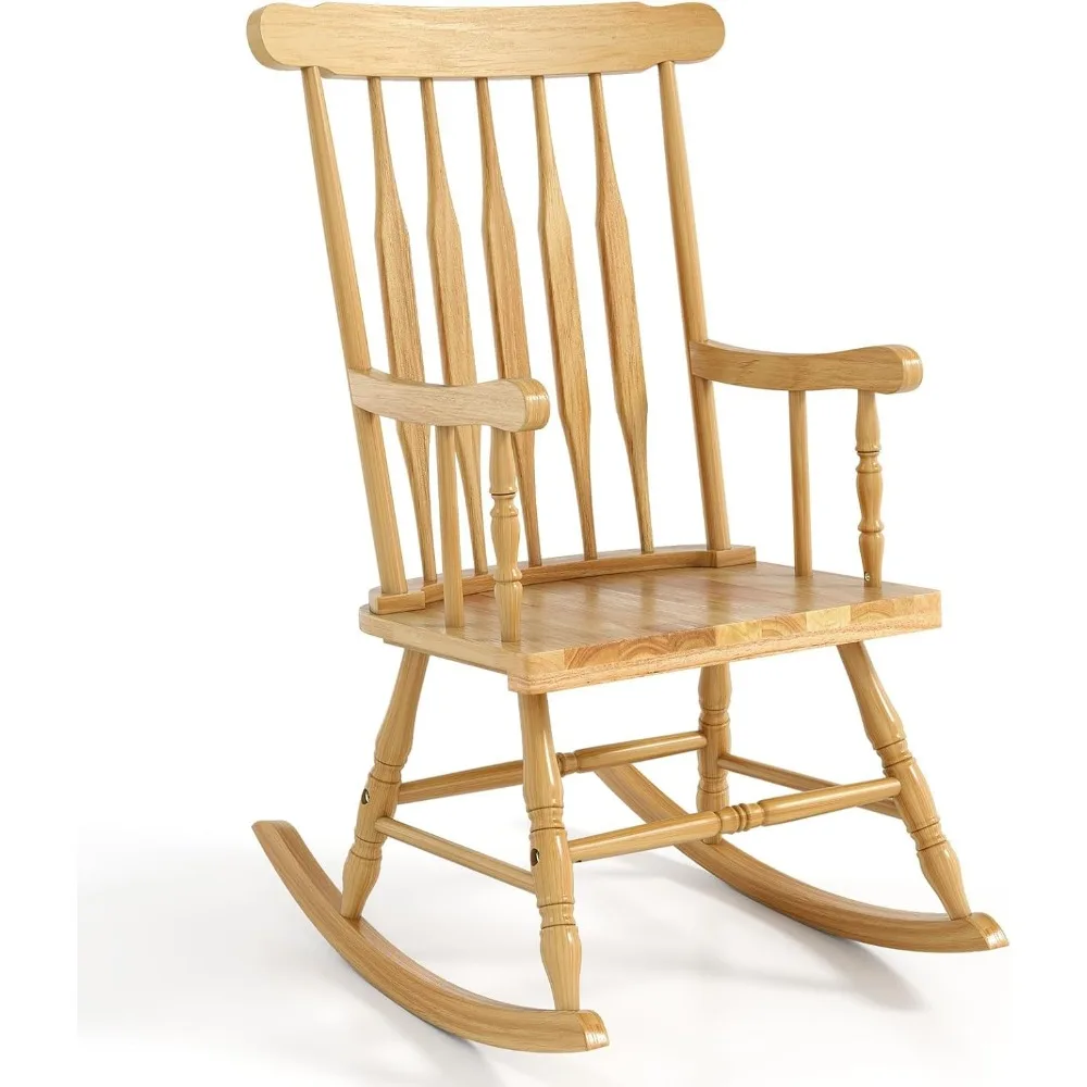 

Patio Rocking Chair Solid Wood, Outdoor Porch Rocker Chair with Rubber Wood Frame, Indoor Wooden Rocking Chair, Ideal f