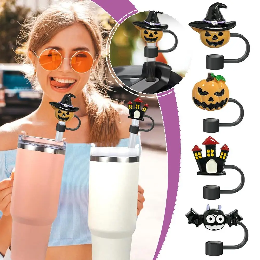 1pcs Halloween Straw Cover Cap For Cup Reusable Detachable Silicone Straw Topper For 10mm Straw Dust-proof Straw Ti P4j9