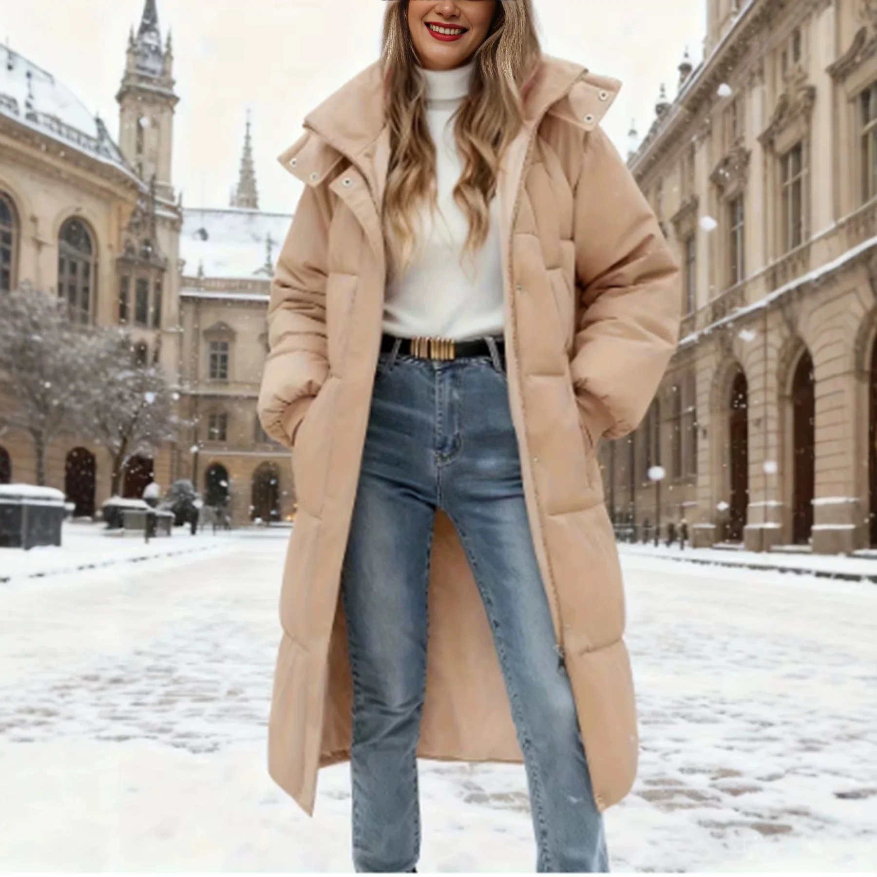 Winter Women Parka 2026 New Long Straight Down Cotton Coat Hooded Korean Loose Puffer Jacket Fashion Female Warm Parkas Outwear