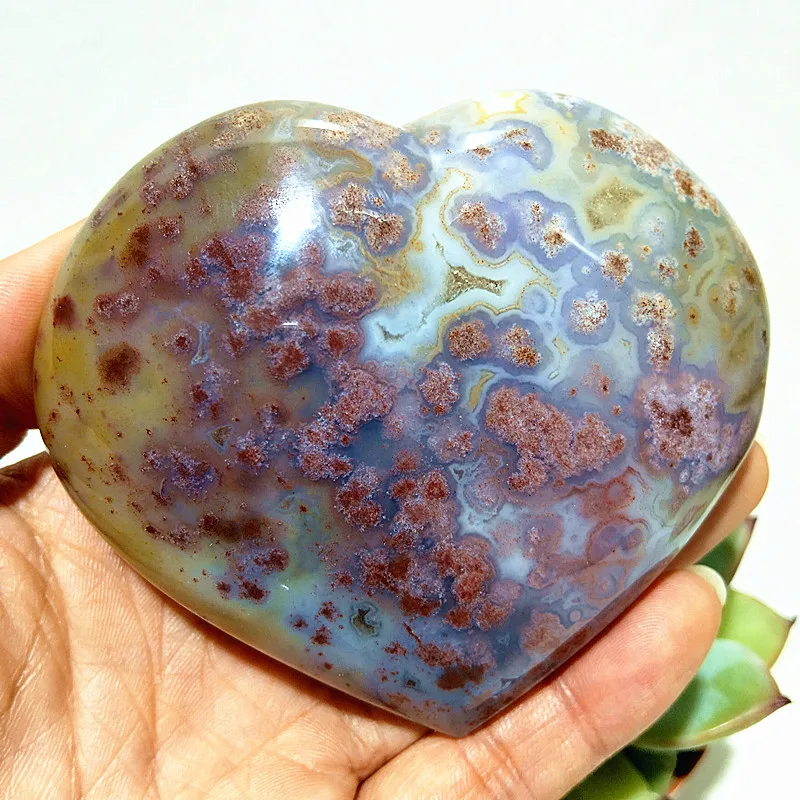 Natural Stone pretty Ocean Jasper Sea Heart Meditation Energy Heart Sorcerer Exorcism Cures Crystal Home Feng Shui Decoration