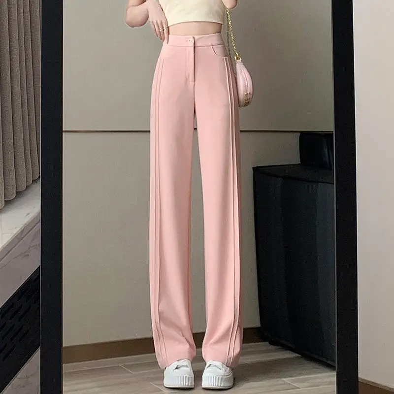 Pink Design Feel Wide Leg Pants Women's 2023 Spring New High Waist Drop Feel Pants Spring And Autumn Drag Floor Straight Pants