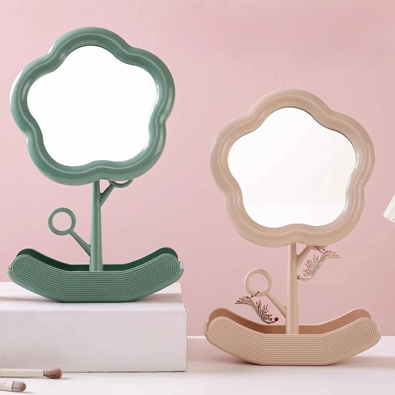 

Design Storage Mirror Makeup Sticker Art Macrame Standing Mirror Aesthetic Kawaii Espejo Maquillaje Luz Home Accessories