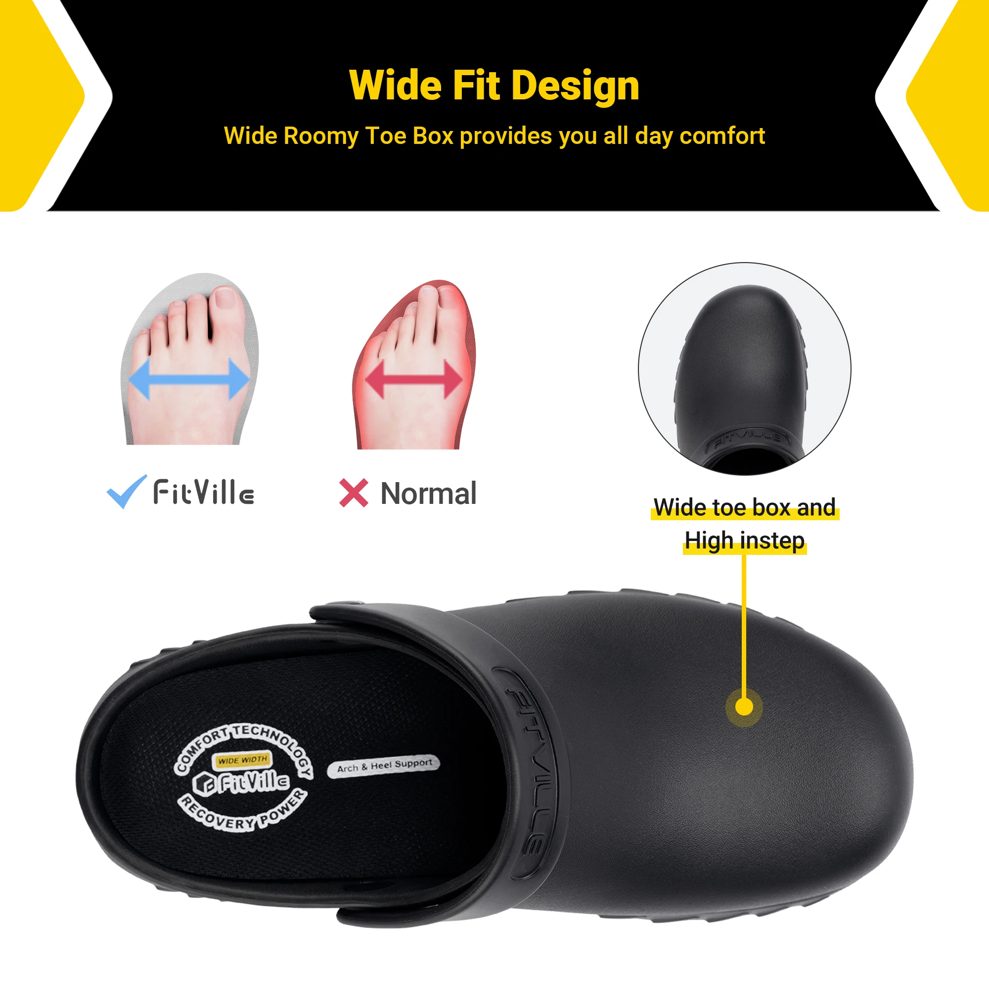 FitVille Men's Sandals Wide Garden Clogs Waterproof Anti-Slip Oil-Resistant Chef Shoes for Men Work Kitchen Shoes Summer Slipper
