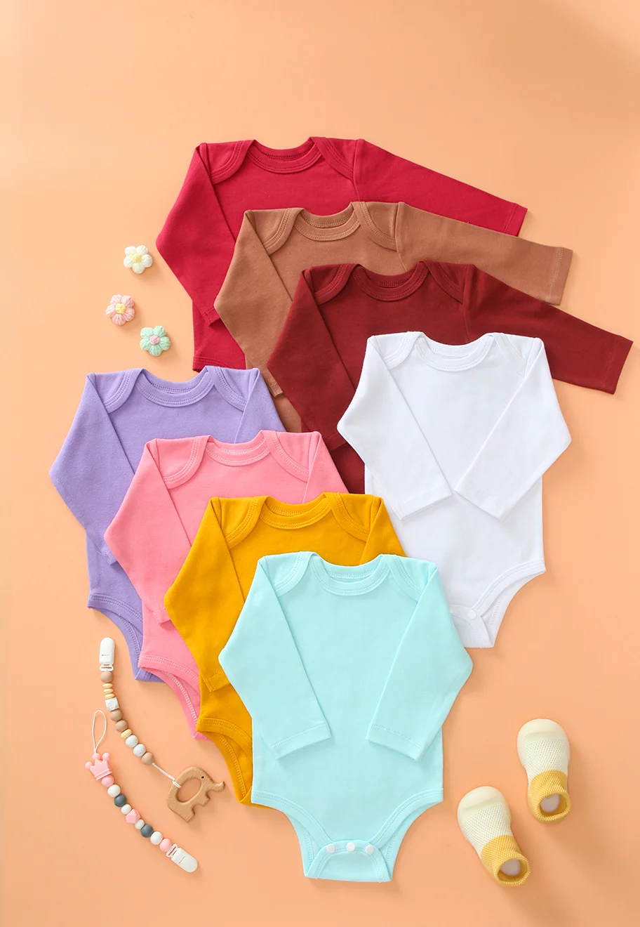 

Комплект из 8 треугольных штанов для новорожденных, мягкий хлопковый комбинезон с длинными рукавами, костюм для ползания младенцев, сплошной цвет