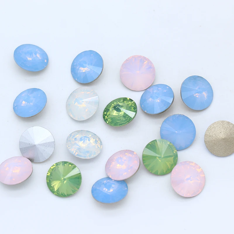 8-18mm opal color point back faceted Fancy stone round rivoli foiled crystal rhinestone Nail Art Decoration Jewelry making Beads