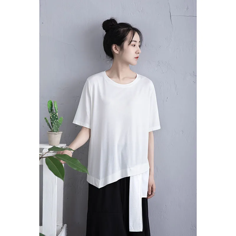 

Original Design Women's T-irt Summer Slim Fit ort Sve Asymmetrical Ele Faionable Commute Sle Nylon Fabric