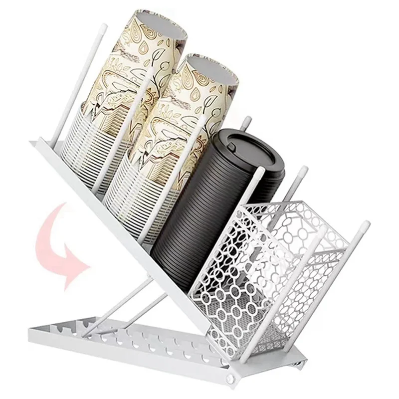 

Breakroom Dispenser Coffee Mug Kitchen Countertop Cup Holder Adjustable Height 4 Compartment Lid Organizer Bar Storage B Durable