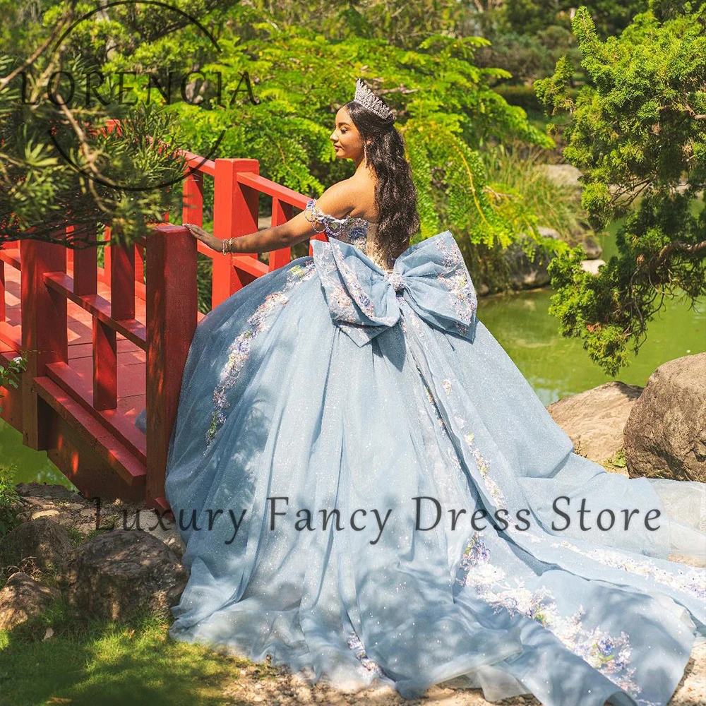 

Princess Applique Quinceanera Dresses 2025 Shiny Bow Ball Gowns for Sweet 16 Birthday Party Customized vestido de fiesta lila