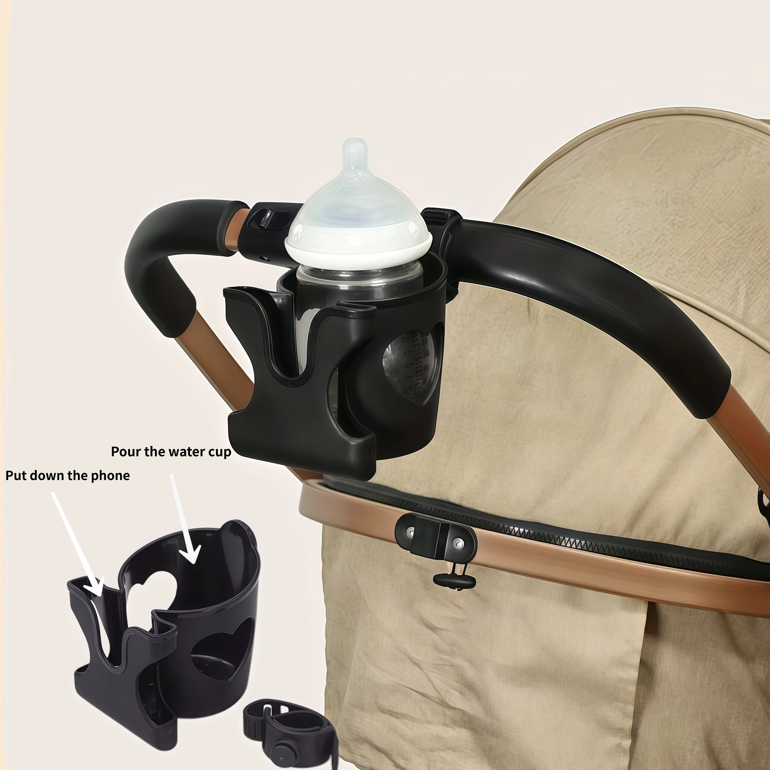 Stroller cup holder with phone holder/bottle holder, universal water bottle holder for electric bicycles