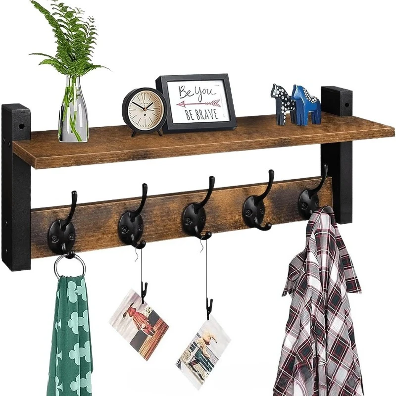 

Custom Bathroom Supplies Kitchen Solid Wood Drilling Storage Rack Wall Hanger with 5 Hooks for Home Decor Storage Wall Hanger