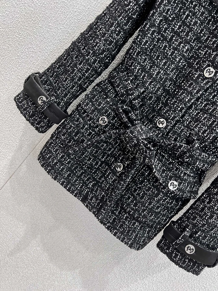 SVORYXIU الخريف نمط غير رسمي أسود س الرقبة حزام جاكيتات معطف المرأة نمط جديد موضة فضفاضة أنيقة قصيرة نمط جاكيتات معطف #3