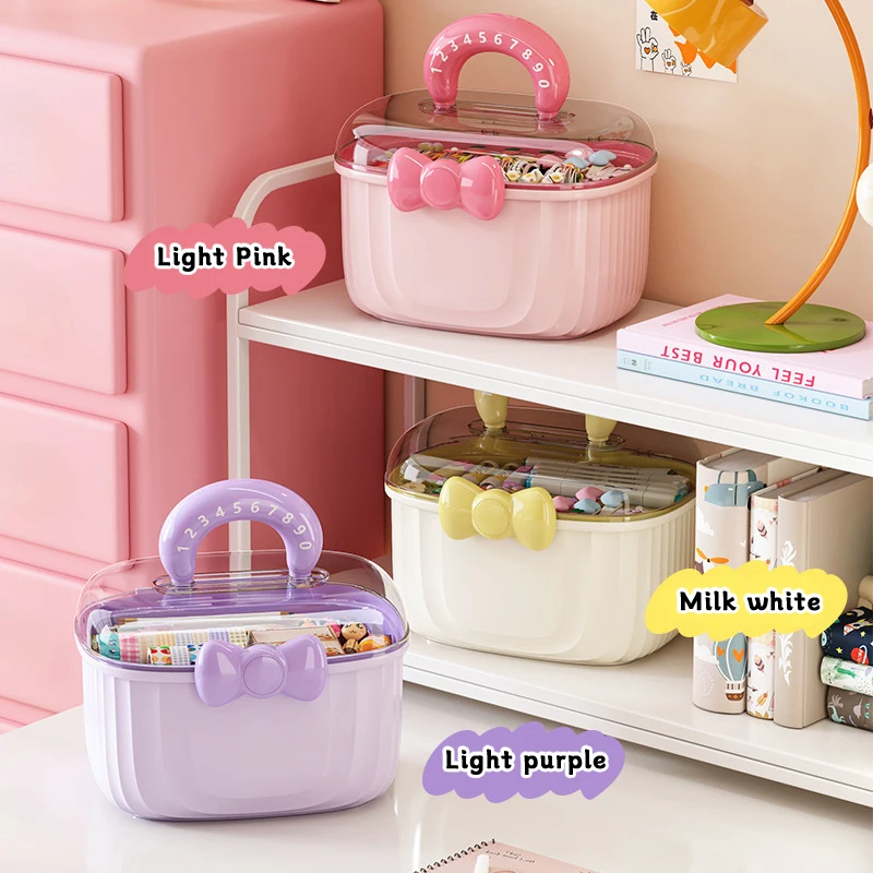 

Cute Bow Design Double-Layer Kids' Hair Accessory Organizer Portable Storage Box with Lid Compartments Gift for Children