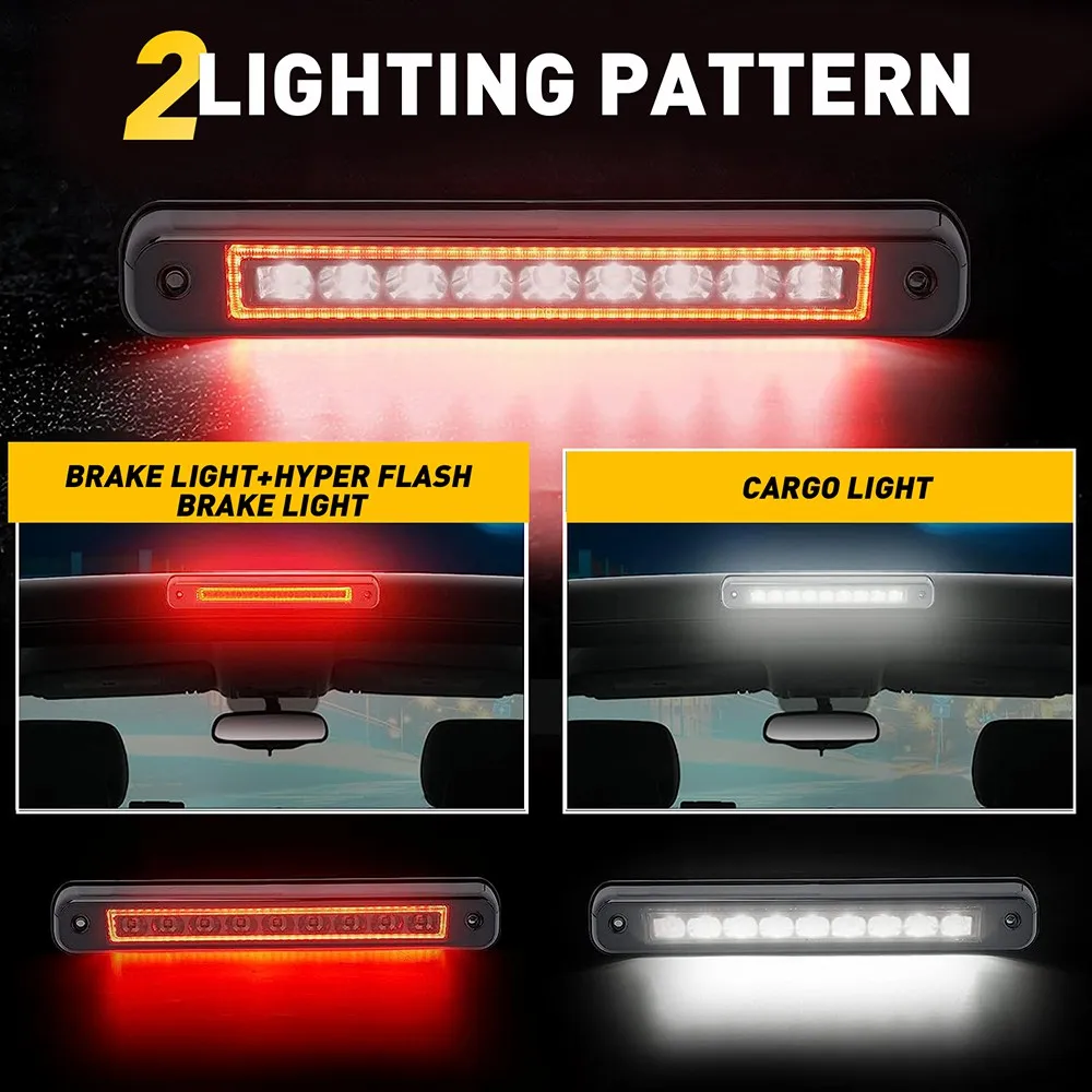 1Pc LED Smoke 3rd Third Brake Light Fit For Chevy C1500/K1500/Silverado GMC C1500/K1500 1988-1998 F1 Style Hyper Flash Red Brake Light White Cargo Lamp