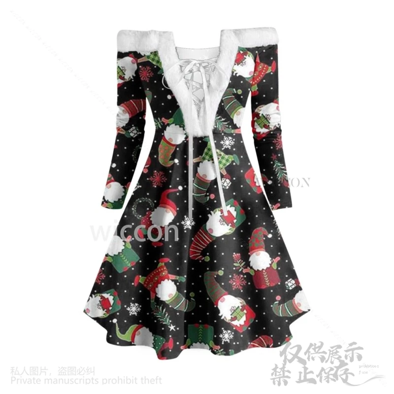 Anime 2024 Weihnachten Nettes Kleid Elegante Schneeflocke Sexy Off Schulter Langarm Faux Pelz Kragen Lolita Frau Mädchen Set Angepasst