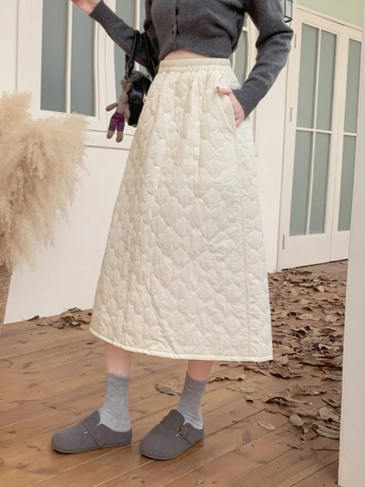 

SMTHMA Retro Grid Quilted Skirt Winter Warm Women's Clothing Casual High Waist Casual Cotton Skirt