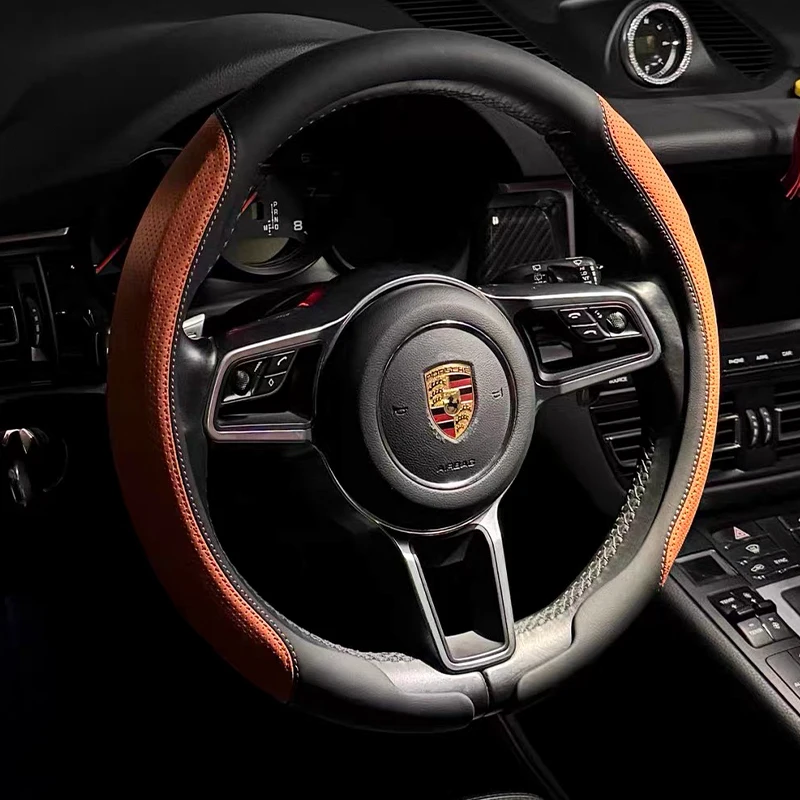 

For Porsche fits Cayenne Macan 911 Panamera 718 Taycan Nappa leather Ultra-thin Car Steering Wheel Cover Auto Accessories