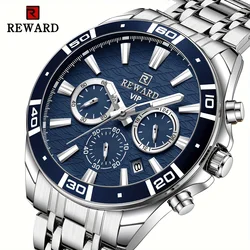 REWARD Quartz Watches Men Fashion Men's Watch with Stainless Steel Strap Luminous Hands Chronograph Waterproof Male Clock