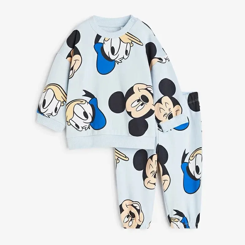 Spring Autumn 2024 New Disney Clothes Sets Child Cartoon Full Print Sweatshirts+Pants Fashion Cute Casual Long Sleeve Tracksuits