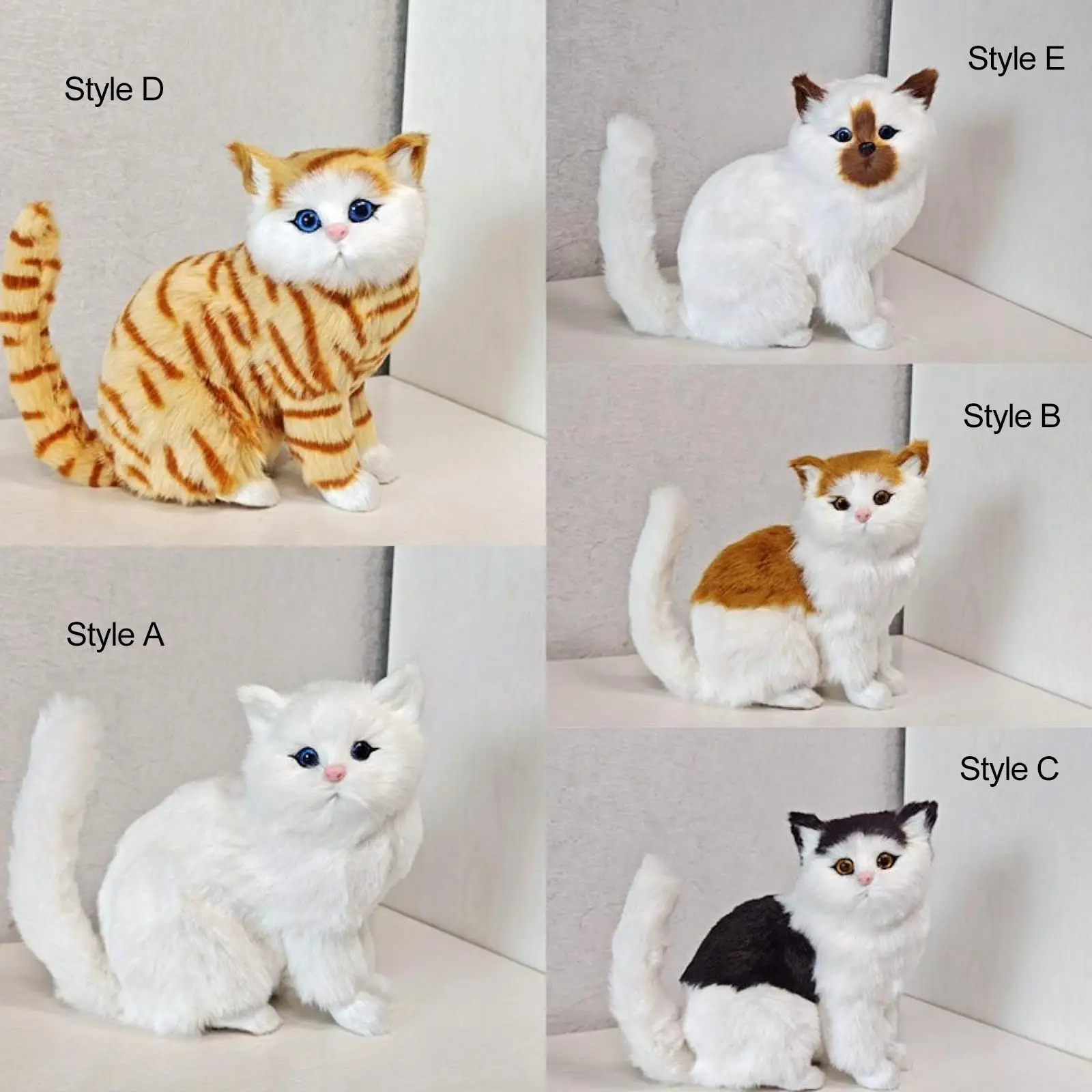 

Realistic Furry Cat Figurine Cute Stuffed Animal Model for Table Car Bedroom