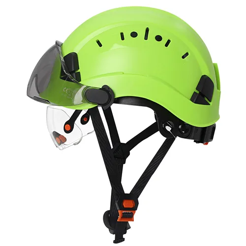 Cascos de seguridad para construcción CE con gafas dobles, gorra de trabajo ABS transpirable para ingeniero, protección para la cabeza, gorra de rescate para escalada ANSI