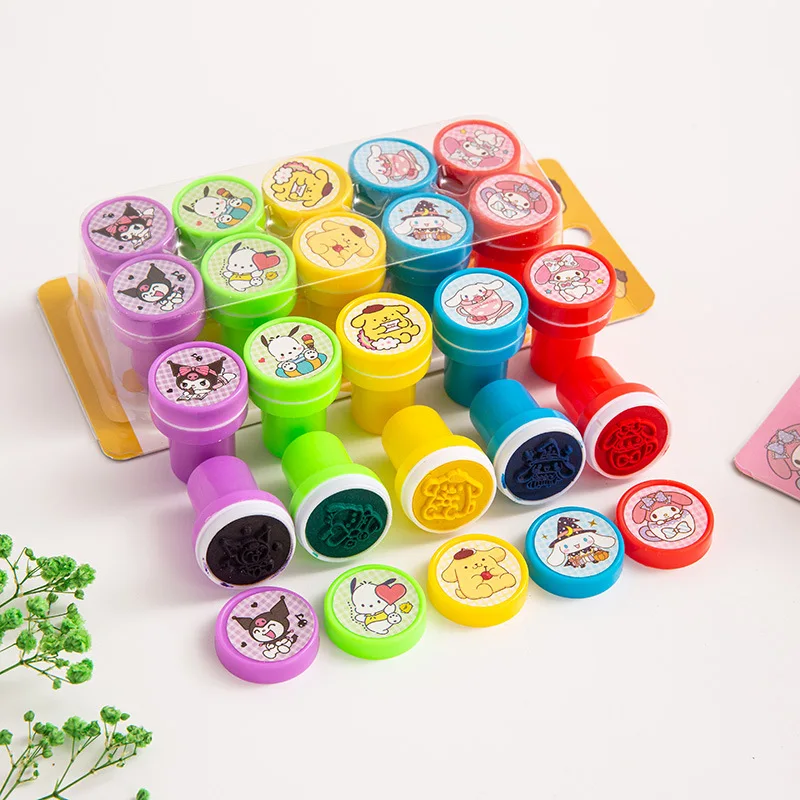 10Pcs Cartoon Sanrio Seal Kawaii Cinnamoroll Kuromi Self-Ink Teacher Stamps Party Colorful Patterns Children Prize Toys Gifts