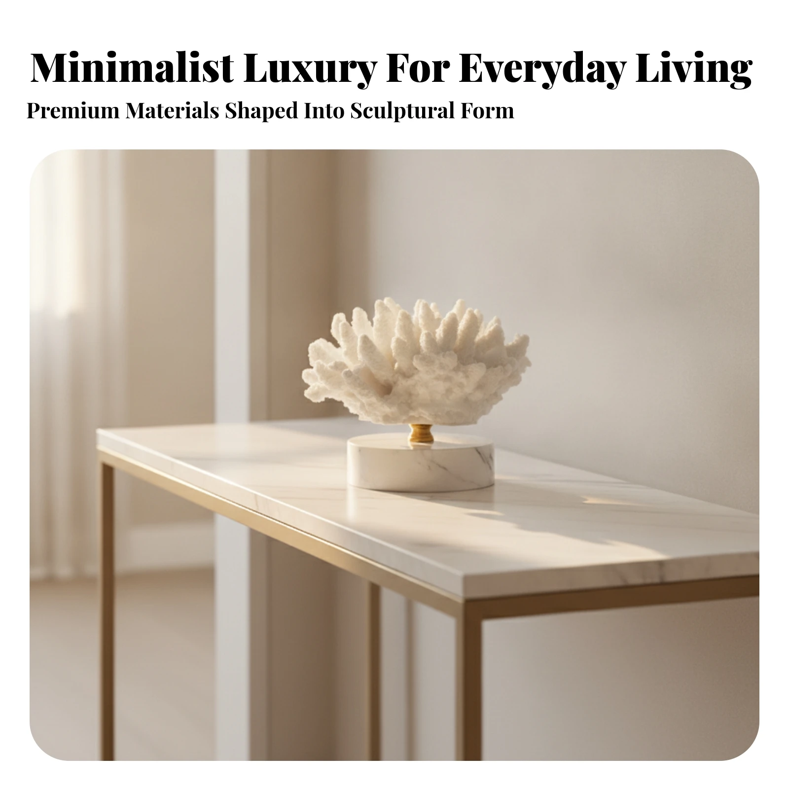Coral Ornament with Marble Base Textured Coral Tabletop Sculpture Decoration Sculpted Modern-Luxe for Console Table, Bookshelf