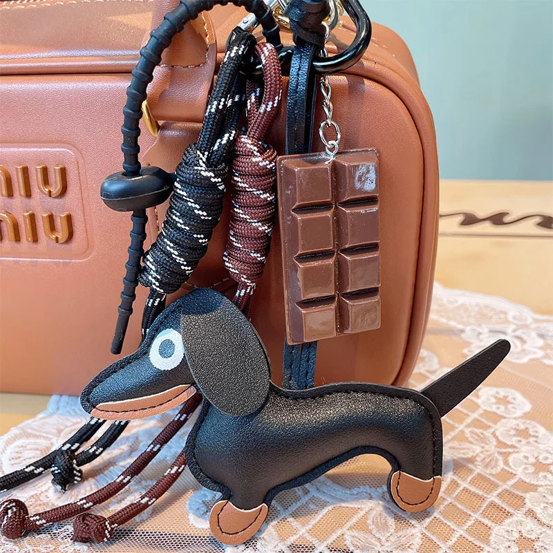 Vintage Ins stijl Worst Hond Auto Sleutelhanger Tas Hanger Miu Serie Hangend Touw Chocolade Weven Touw Accessoires