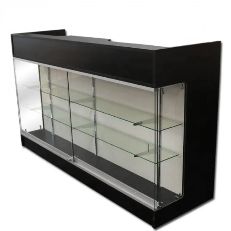 custom.KEWAY Freestanding Full Front Glass Checkout Counter with Showcase Frameless Glass Display Retail Shop