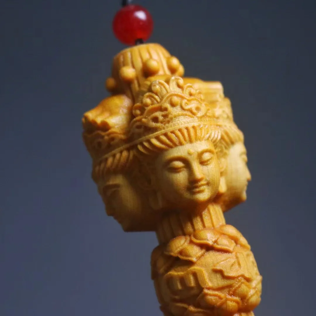 Cypress Wood Carved Vajra Pestle Pendant Wenwan Hand Play Solid Wood Craft Portable Decor Gift For Men Collectible Ornament