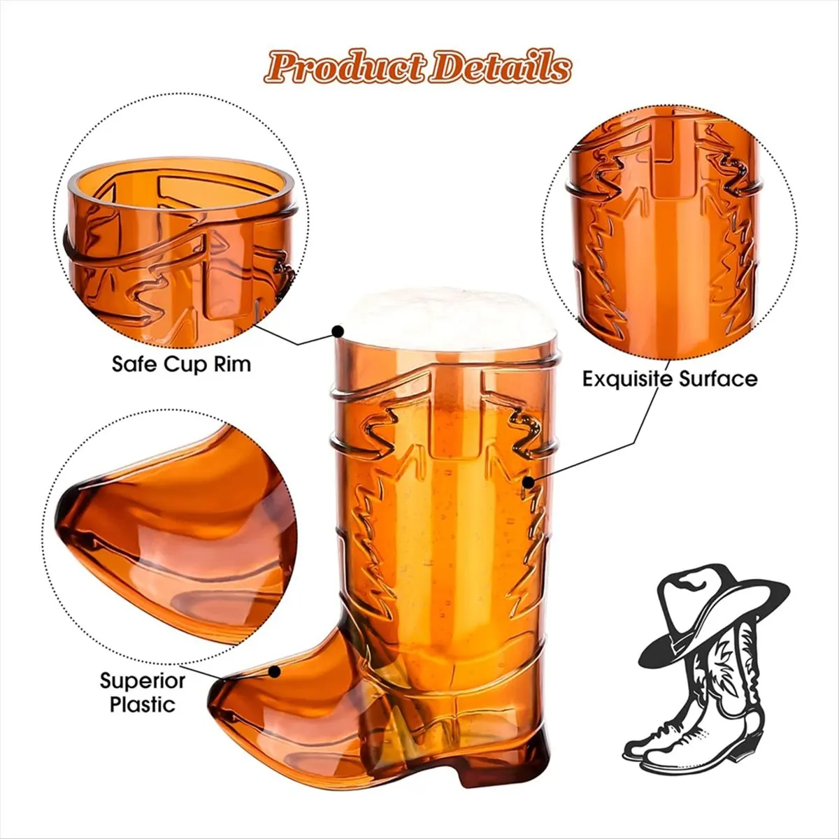 A97G 36 قطعة 1 أوقية نظارات رعاة البقر الشفافة الصغيرة كاوبوي التمهيد النار نظارات البلاستيك نظارات رعاة البقر الغربية البني #4