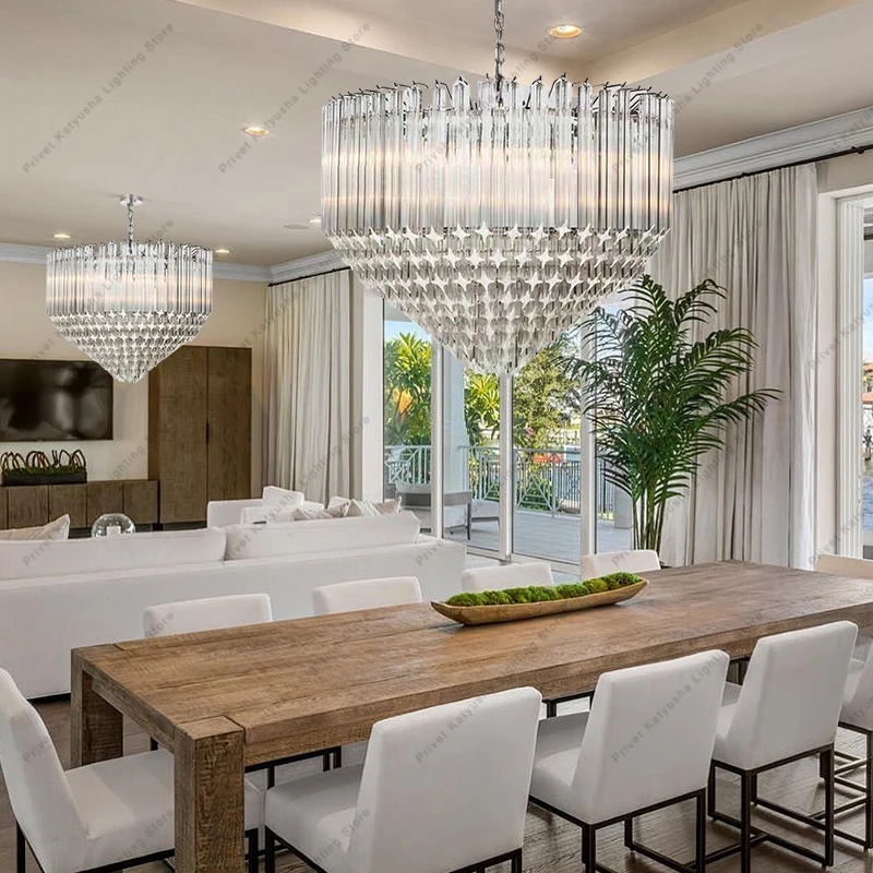 Nordic Transparent Crystal Glass Chandeliers Lighting, Decoration Villa Hotel Store Big Hanging Chandelier Amber Lustres Lampen