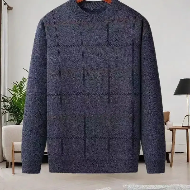 

Толстый бархатный зимний вязаный мужской свитер среднего возраста для пожилых людей, теплый вязаный осенне-зимний топ с круглым вырезом