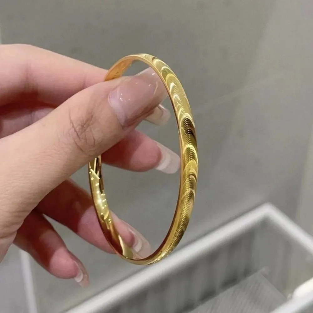 Alloy Cat's Eye Bracelet with Ripple Pattern Waterproof Silver Wrist Circle Hard Solid Color Golden Wristband Festival Gift