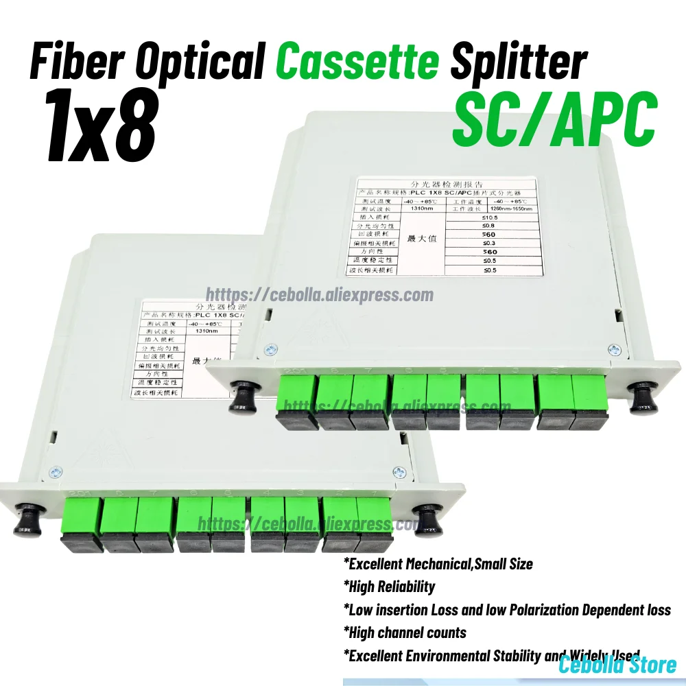 1X8 SC/APC Box Cassette Card Inserting Module 1:8 8Ports Fiber Optical PLC Splitter SC APC Cassette Box Plug-in Type