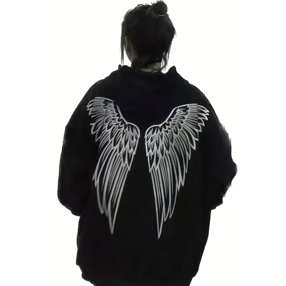 2024 New Arrival Wings Print Back Hoodies Casual Drawstring Sweatshirt Harajuku Aldult Teen Unisex Hoodie Clothing