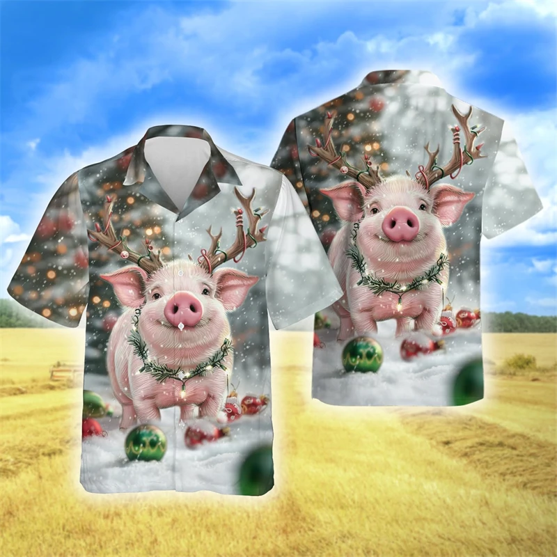 

Гавайская рубашка с забавным принтом в виде свиньи для мужчин, одежда для любителей поросенка, повседневная пляжная рубашка на пуговицах для серфинга, забавная блузка с животными, топы
