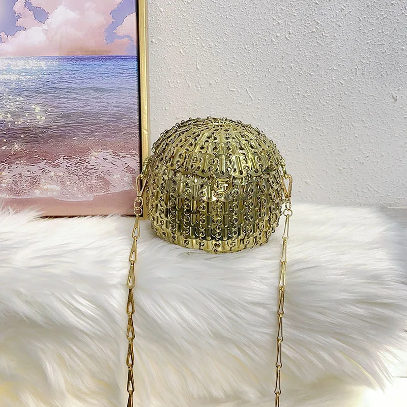 

Дизайнерские эстетические сумки, женская сумка ручной работы, тканый металлический лист, металлический шар, сумка на плечо, женская роскошная праздничная вечерняя сумка