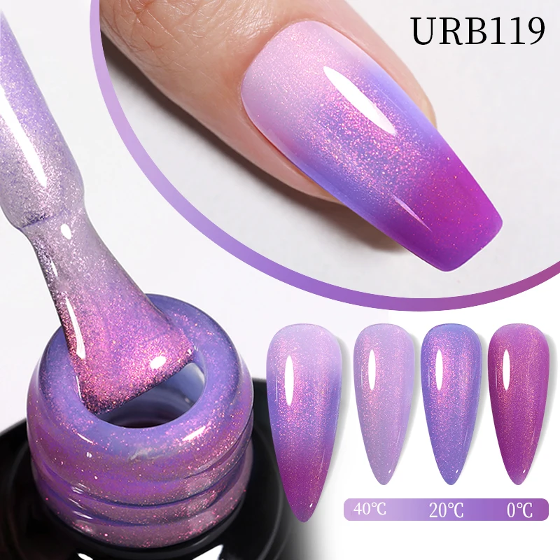 Ur açúcar 7ml térmico auroras glitter gel unha polonês inverno temperatura 3 cores mudando embeber fora uv led manicure unhas gel