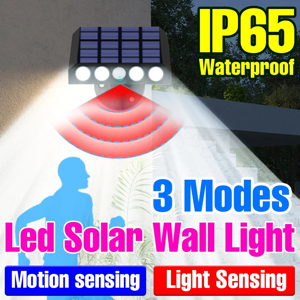 

LED Solar Street Lamp Motion Sensor Wall Light Waterproof Yard Spotlight Solar Powered Flood Lampada Outdoor Garden Lighting
