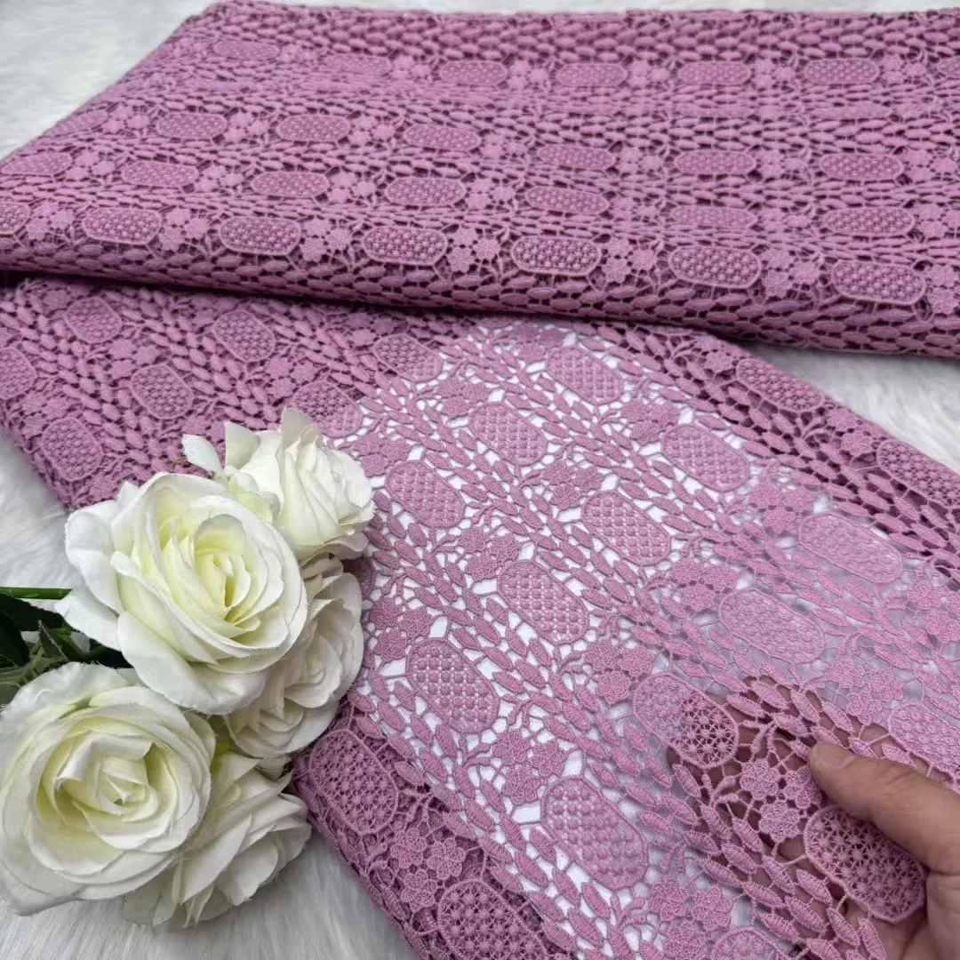 

5 Yards Nigerian Guipure Cord Lace Fabric 2025 High Quality 3D Sequins African Mesh Milk Silk Embroidery Lace Fabric Women