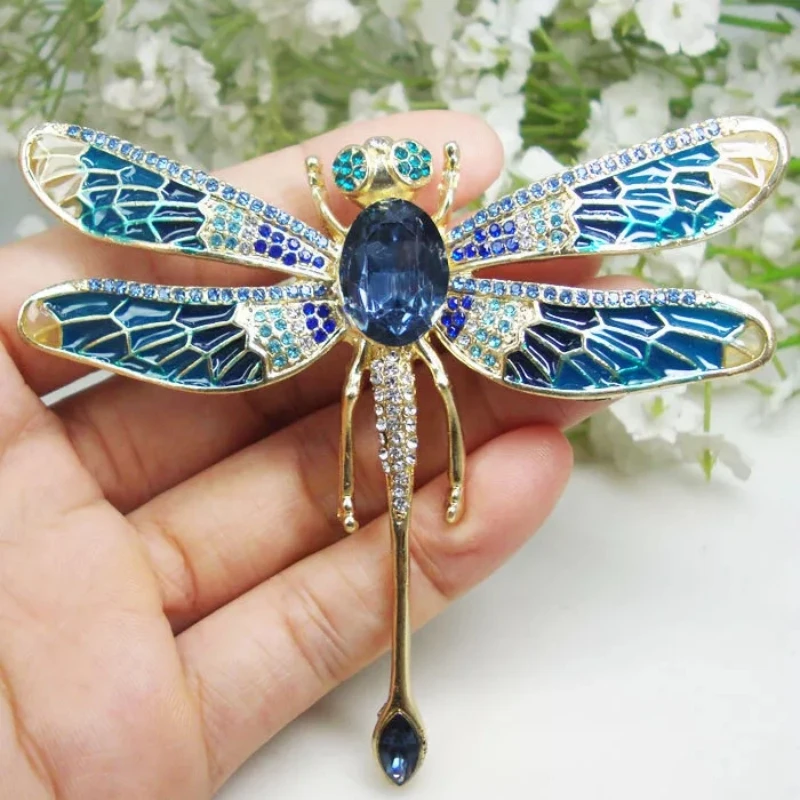 Vintage Middle Women Men Crystal Dragonfly Brooch Badges Fashion Classic Unisex Creative Insect Large Pin Buckles Accessories