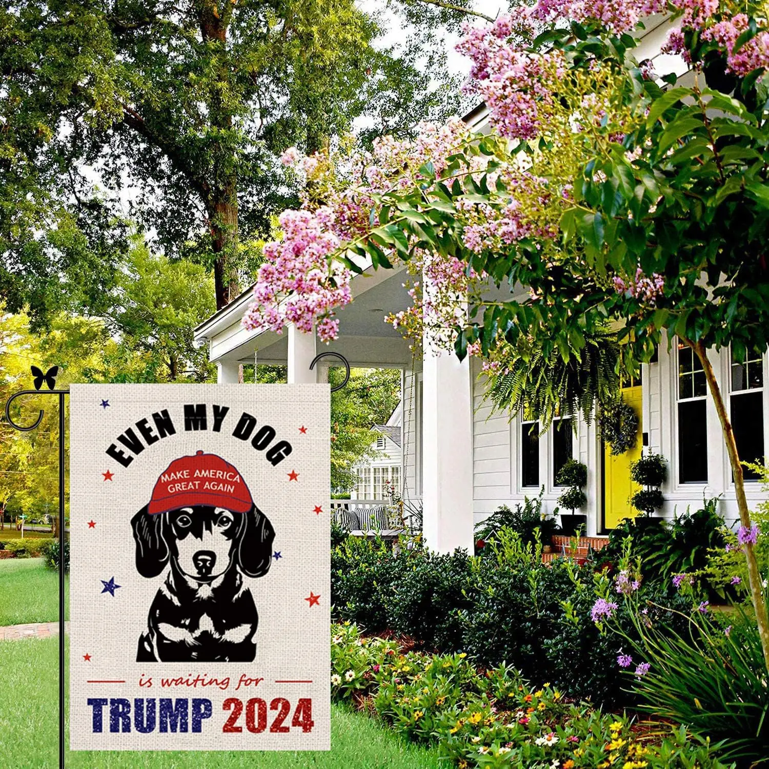 GAGEC Dachshund Garden Flag Even My Dog Is Waiting For Trump 2024 Vertical Burlap Double Sided Dog Outdoor Decor Yard Lawn Home