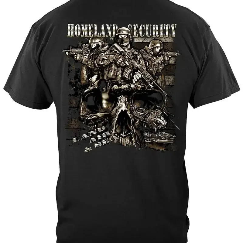 Homeland Security Land Air And Sea Law Enforcement 100 Cotton Black T Shirt