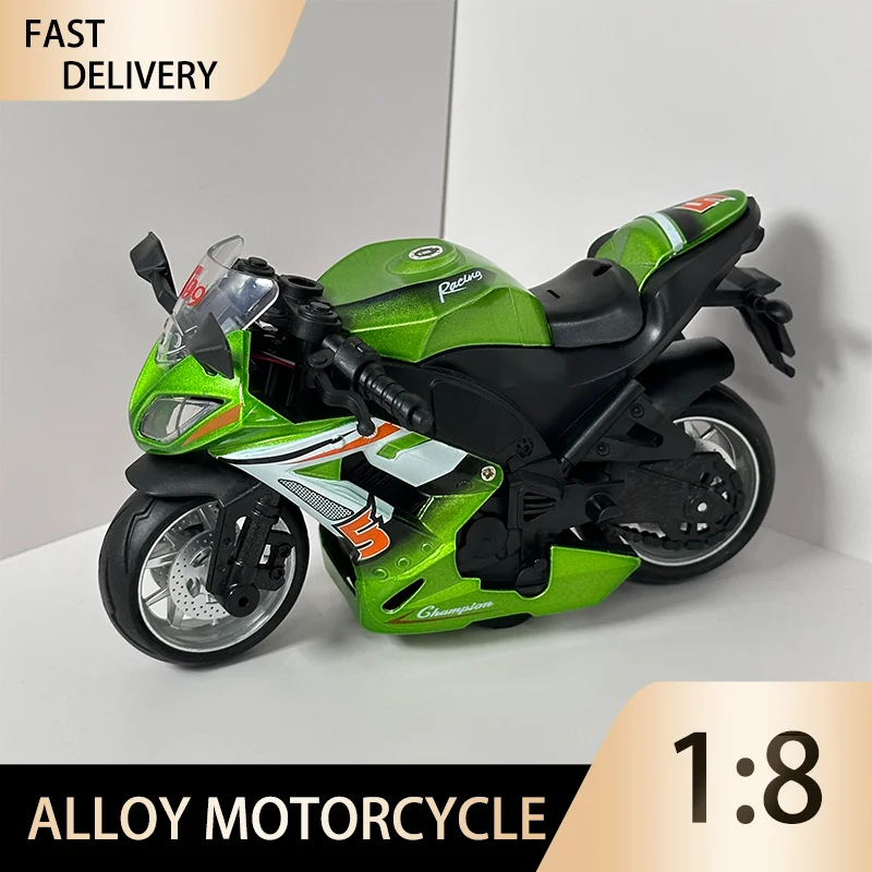 1:8 Fingerboard Toy Alloy Green Motorcycle Model Miniature Diecast Racing Motorcycle Simulation Collection Model Toy Boys