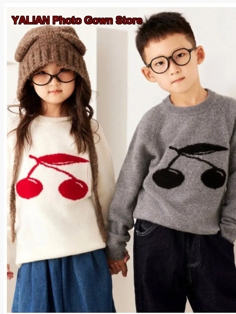 Girls Cherry Print Winter 2026 Soft Knit Base Layer Top for Boys Kids