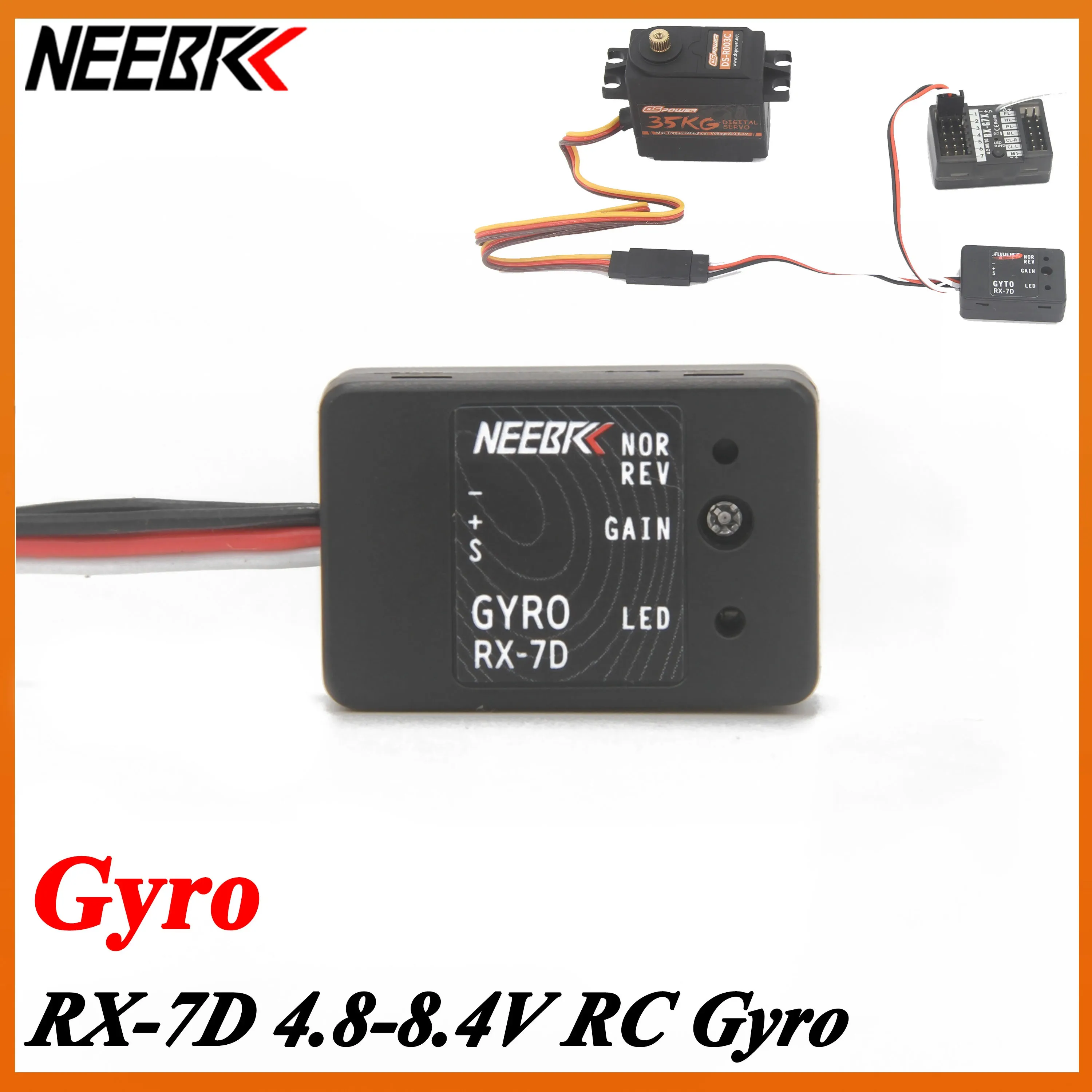 NEEBRC RX-7D Mini Gyro DC 4.8-7.4V Gyroscope for RC Car Drift Racing Vehicle Boat Digital/Analog Universal Receiver Transmitter