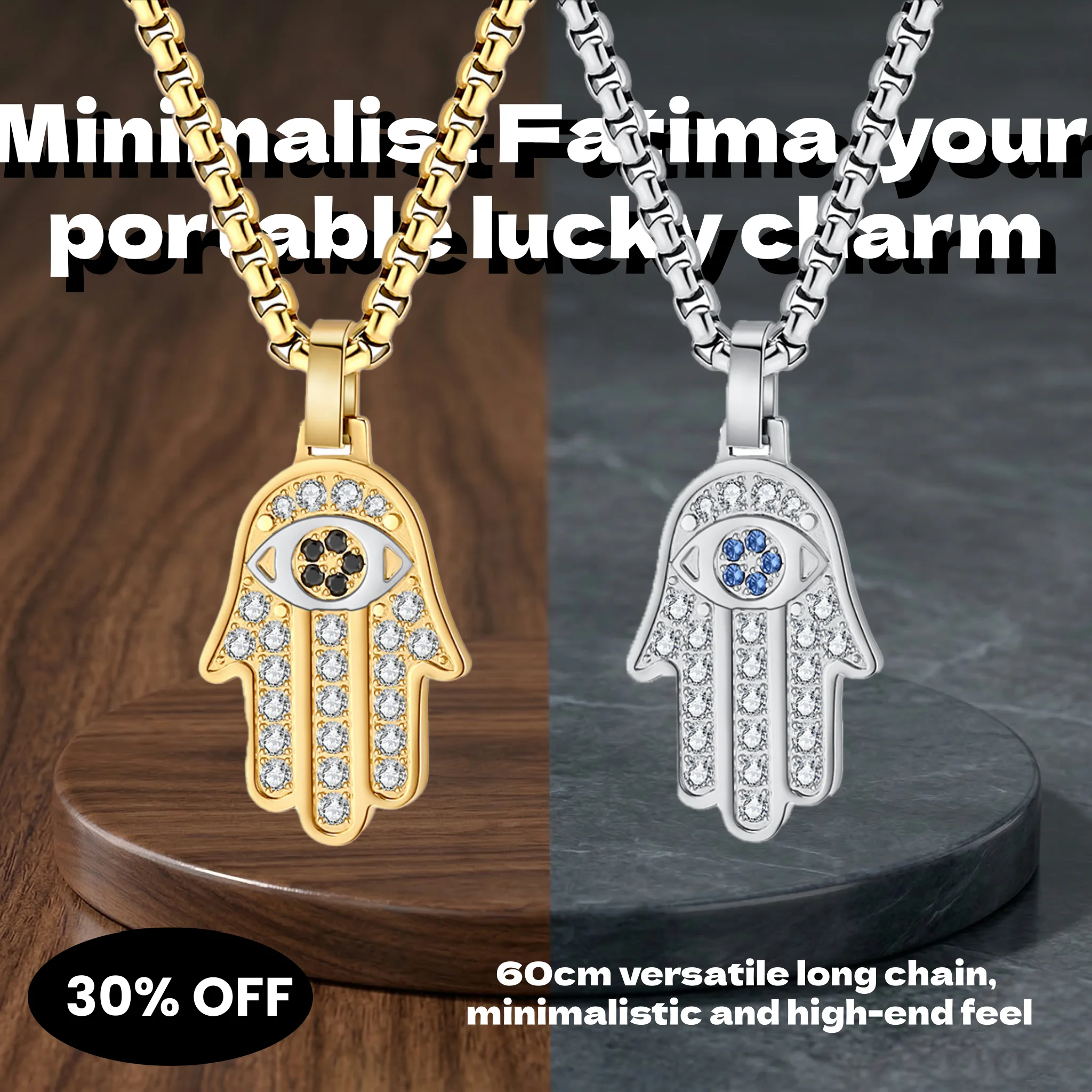 

Minimalist Hamsa Hand Pendant Necklace Stainless Steel Gold Color Evil Eye Religious Jewelry For Men Women 60cm Chain