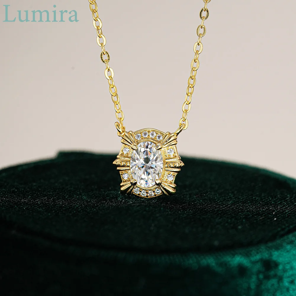 Lumia Moissanite Necklace 18K Gold Pendant for Women 1 Carat Oval-Cut Collar Chain Luxury-Inspired Design Charm Jewelry Gift
