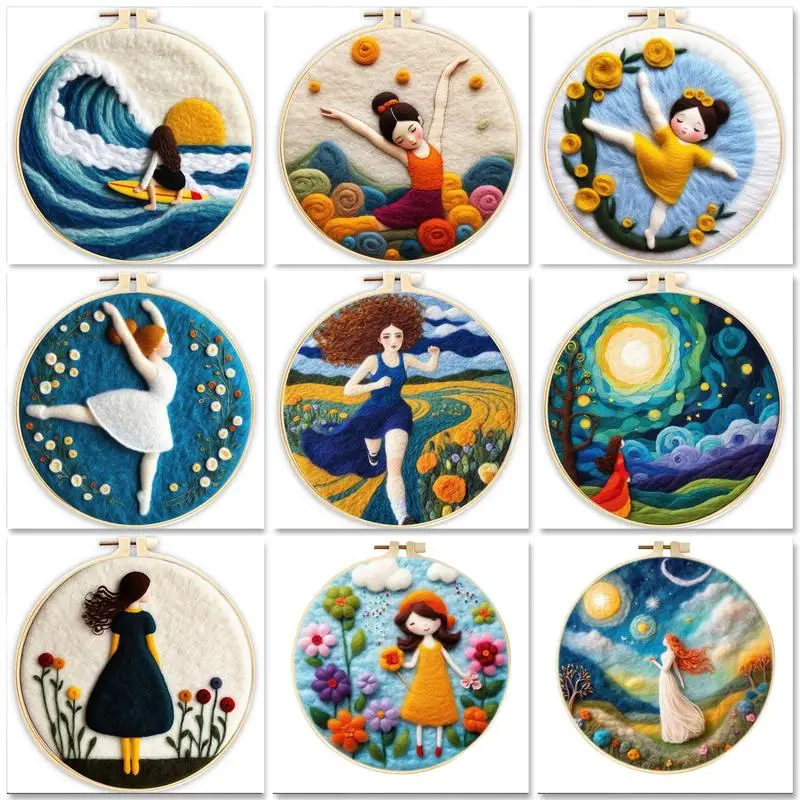 

GATYZTORY DIY Wool Felting Painting Kit With Frame Handicraft Needle Wool Painting Girls Scenery For Home Decors Art Craft Gift