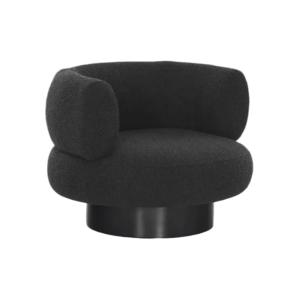 Black Booker Velvet Living Room Swivel Sofa Chair Surround Backrest Wooden Swivel Chair - Durable Fabric for School